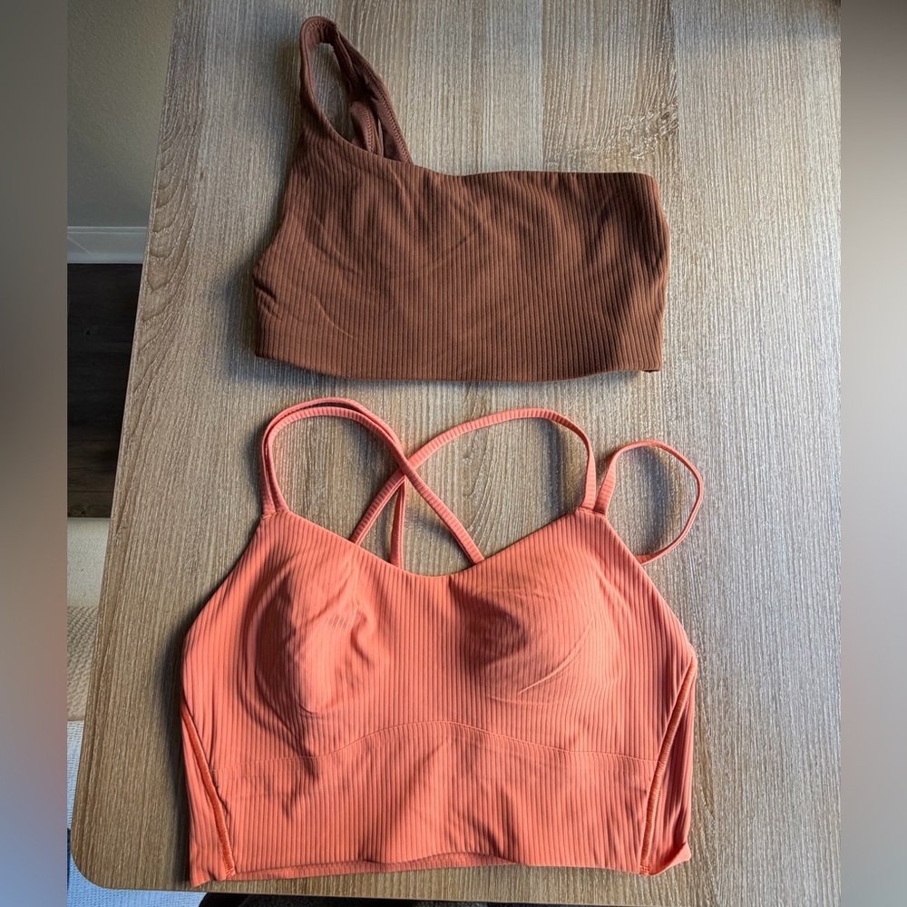 Brown and Coral Ribbed Crop Tops